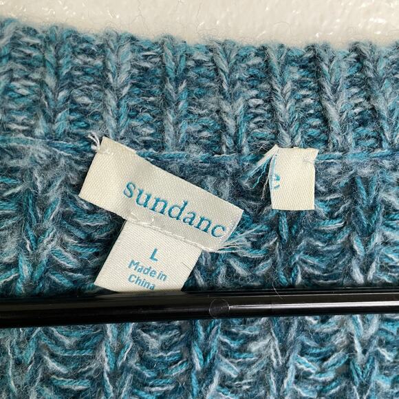 Sundance Sweater Womens Large Teal Pullover Cable Knit V Neck Wool Blend Boho - Picture 8 of 9